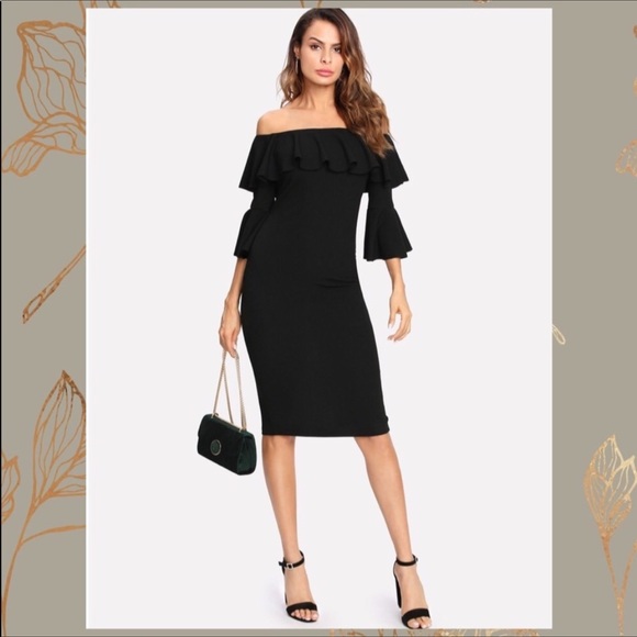 🎉HP🎉 Classic Black Dress with Flounce Sleeve - Picture 2 of 7